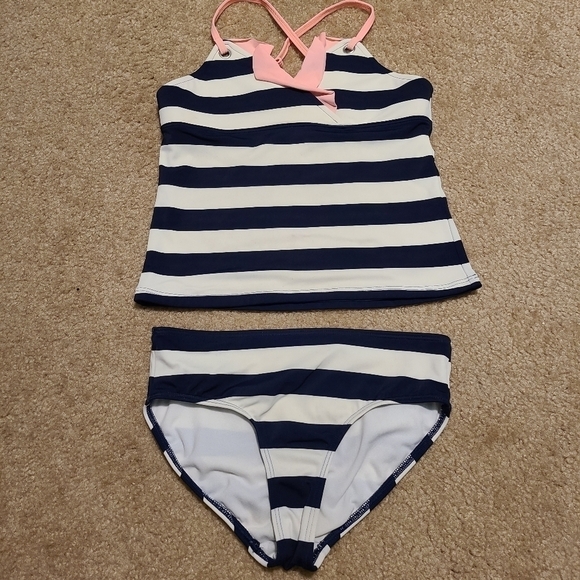 𝅺lot Land's End Girl's Striped Tankini and Rashguard, size 12 - Picture 2 of 16